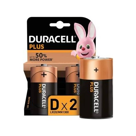 (1 Confezione) Duracell Plus Batterie 2pz Torcia LR20 MN1300 D Alcaline