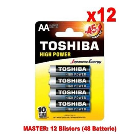 (12 Confezioni) Toshiba Batterie 4pz Stilo LR6GCP BP-4 AA Alcaline